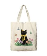 Dlzdn Spring Cat Tulip Floral Tote Bag Black Reusable Grocery Beach Bag - $66.39 MXN