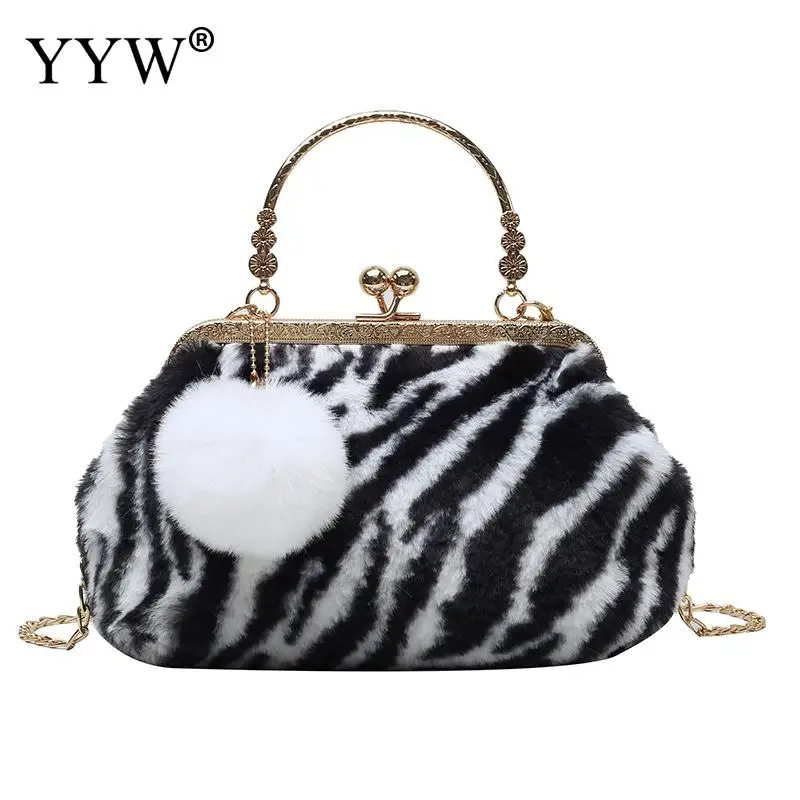   Prints Clutch Purse Top-Handle Shape Y2K Plush Warm Chain Womens Hand ... - £48.05 GBP