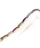 Vintage Signed TJ Sterling Channel Multi Colored Gemstone Tennis Link Br... - €72,58 EUR