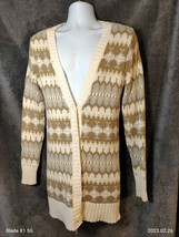 Long cozy khaki gray white women&#39;s soft boho Cardigan sweater by Bass - Size M - £18.20 GBP