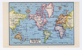 1951 Vintage Miniature Map 6&quot; X 3 3/4&quot; Of The World Europe America Asia Africa - $24.22