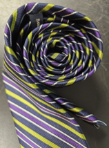 Banana Republic Tie - Green, Purple, Black &amp; White Stripes Silk Blend - Skinny - £19.77 GBP