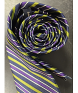 BANANA REPUBLIC TIE  - Green, Purple, Black &amp; White Stripes Silk Blend -... - £18.78 GBP