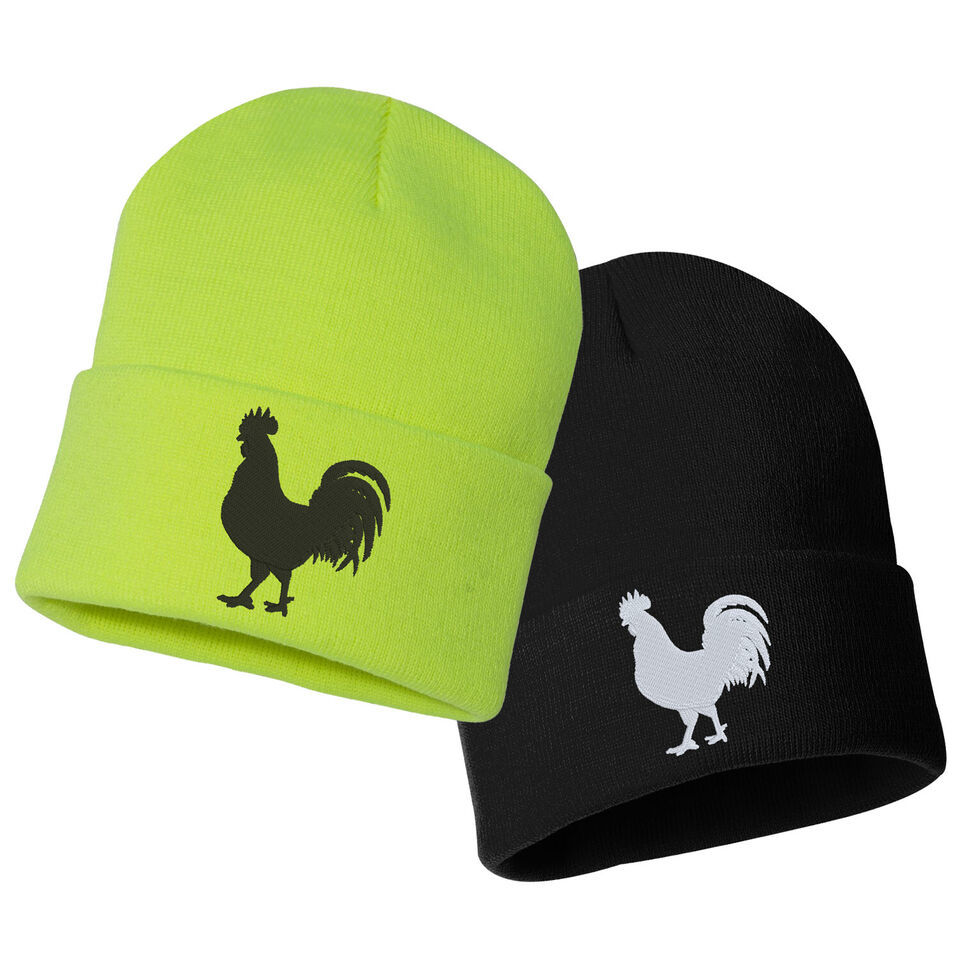 ROOSTER Embroidered Cuffed Beanie Hat, Embroidered Gift, Winter Hat - $16.99