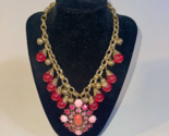 Gerard Yosca Gold Tone Chain Necklace Pink Beads Rhinestones New Old Stock - $64.99