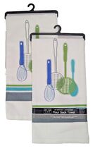 Uptown Cafe Kitchen Utensils Blue Green Flour Sack Towel Soft 2-Pc Lint ... - $14.46