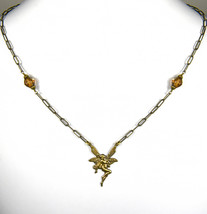 Queen Mab NoMonet Necklace Gold Brown Diamond Shape Glass Drop Hand Crafted USA - £26.03 GBP