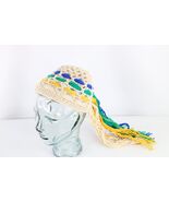 NOS Vintage 60s Streetwear Wool Crochet Fringed Beanie Hat Cap Womens OS... - $688.41 MXN