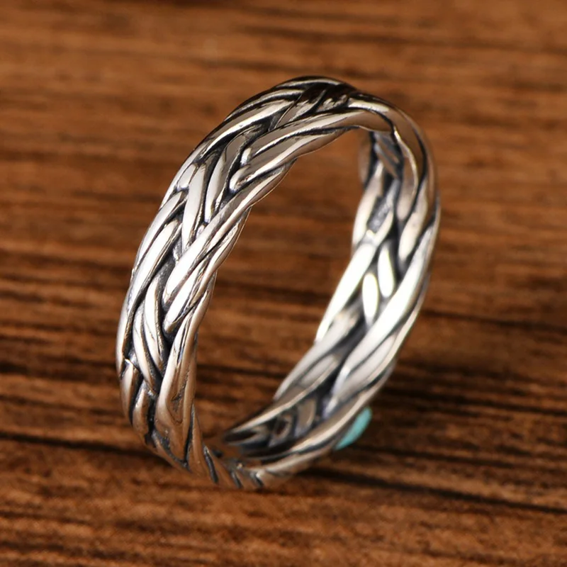 Viking Jewelry 925 Sterling Silver Braided Ring For Men And Women Couple Wedding - £24.93 GBP