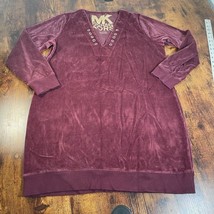Michael Kors Women Purple Casual Velour Lace-Up V-Neck Long-Sleeve Dress... - $19.79