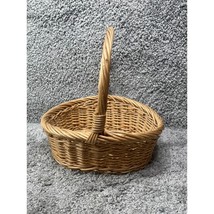 Vintage Woven Rattan Brown Oval Wicker Storage Basket With Handle - £14.95 GBP