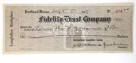 Fidelity Trust Co Check 1917 Portland Maine Receipt Antique #404 Longfel... - $15.00