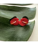 Vintage Unbranded Anthurium Floral Stud Earrings Pink Green Tropical Flo... - $221.75 MXN
