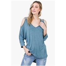 Olivia Pratt Womens Large Turquoise Blue Cold Shoulder Top NWT G76 - £15.60 GBP