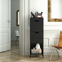 Bathroom Wooden Floor Cabinet Multifunction Storage Rack Stand Organizer-Black - £74.80 GBP