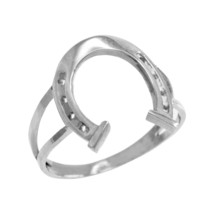 .925 Sterling Silver Thin Classic Good Luck Horseshoe Ring - £26.35 GBP