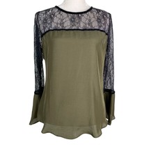 Analili Top Small Olive Black Lace Long Bell Sleeves Newn - $39.00