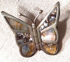 Vintage Alpaca Mexico Abalone Butterfly Brooch Signed - £25.73 GBP