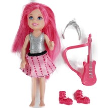 2014 Barbie Rock N Royals Chelsea Doll Pink Hair Guitar CBK69 Tiara Pink Skirt - £7.02 GBP