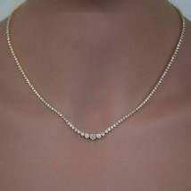 Ladies 18.Ct Round Cut Diamond Tennis Necklace 925 Silver 14kt White Gold Plated - £230.36 GBP