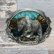 Siskiyou Belt Buckle Montana 1986 Grizzly Bear Enamel Background Pewter VTG - £35.30 GBP
