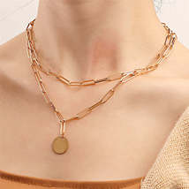 18K Gold-Plated Coin Paper Clip Chain Layered Pendant Necklace - $12.99