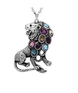 32 Inch High Polish Stainless Steel Multi-Color Crystal Lion Pendant Nec... - £16.61 GBP