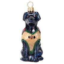 Black Lab in Barbour Coat Polish Glass Christmas Ornament Labrador Retri... - $59.38