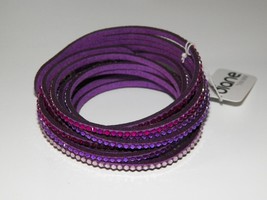 Purple Double Wrap &quot;Moonstone&quot; Leather Bracelet Rhinestones - £4.65 GBP