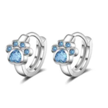 Blue Rhinestone Dog Paw Hoop Earrings - New - £13.58 GBP