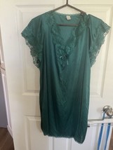 Vtg 80s/90s Dark Green Flutter Sleeve Nightgown Lace Women Small Lingeri... - $17.75