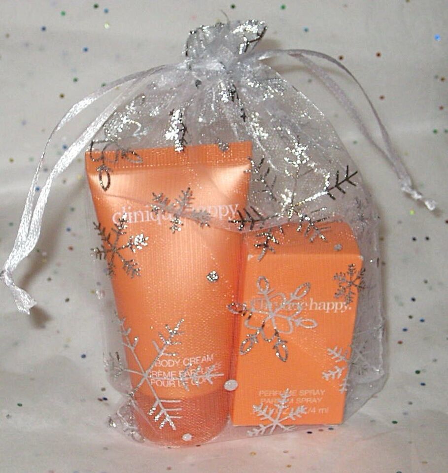 Clinique Happy Perfume Spray &amp; Body Cream Mini Set - New in Organza Gift... - $14.90