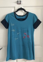 Acme Womens Top Size M Teal Blue Embroidered Tee Shirt Ruched Sleeve Sli... - $18.56
