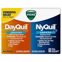 Vicks DayQuil &amp; NyQuil Cough Cold &amp; Flu Relief Combo 60 LiquiCaps 40 Day &amp; 20NY+ - £39.77 GBP