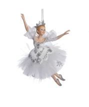 Kurt Adler 6.75&quot; Resin Silver &amp; White Snow Queen Ballerina Xmas Ornament C8574 - £14.00 GBP
