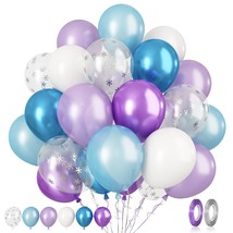 Frozen Balloons, 60 Pcs 12 Inch Purple Blue Balloons White And Snow Confetti Lat - £17.22 GBP