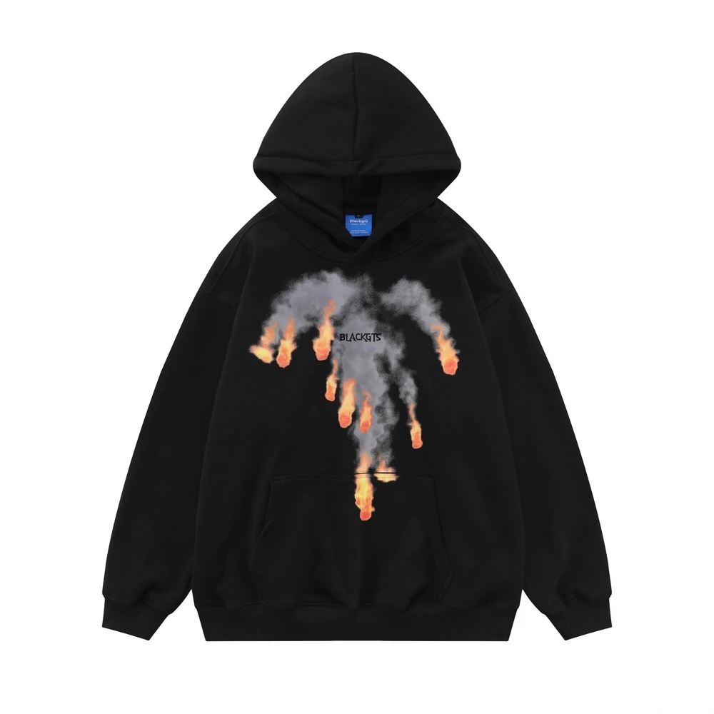  Style  Mens Sweatshirt Flame Printing Oversized Harajuku Hip Hop Streetwear Pul - £257.88 GBP