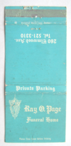 Ray O. Page Funeral Home - Providence, Rhode Island 30 Strike Matchbook Cover RI - £1.20 GBP