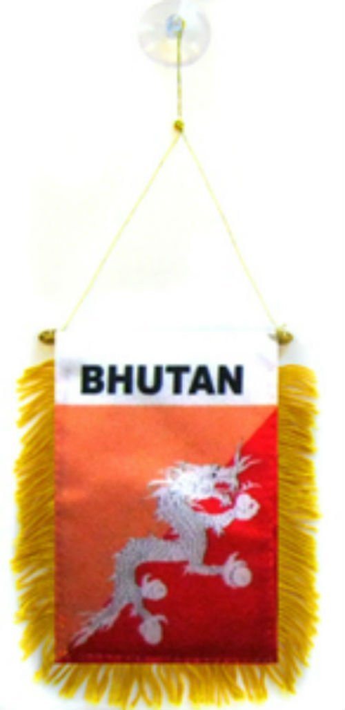 Bhutan 4&quot;x6&quot; Fringed Mini Banner With Suction Cup - $2.88