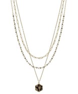 3 Layered Metal Crystal Bead Chain Hexagon Leopard Pendant Necklace_ - $15.00