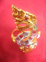 Holy Gold Naga Ring With Multi-Color Gems Ring Talisman Lucky Life Thai Amulets - £20.46 GBP