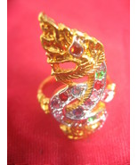 Holy Gold Naga Ring With Multi-Color Gems Ring Talisman Lucky Life Thai Amulets - $25.60