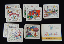 8pc. Aussie Blue Australia Cork Back Souvenir Coaster Set Drink Coasters 4&quot; - £12.65 GBP