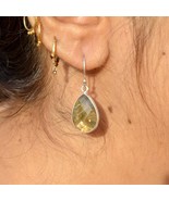 Oear Shape Labradorite Drop Dangle Earrings Sterling Silver Handmade Jew... - $40.00