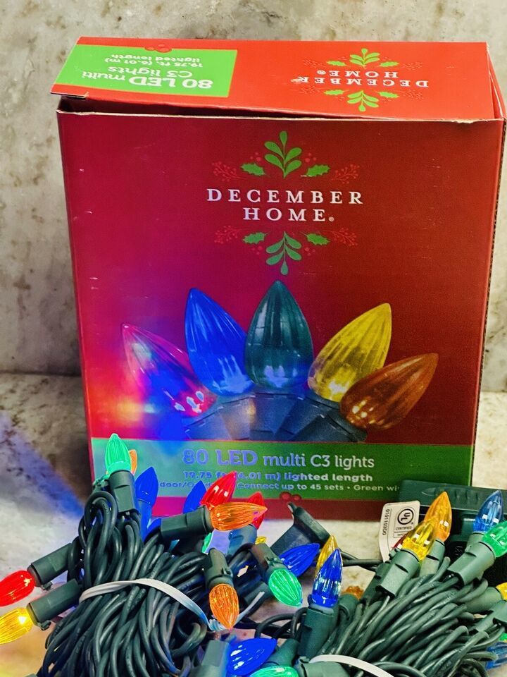 December Home 80 LED Multi C3 Lights 19.75. Indoor/Outdoor Green Wire