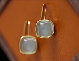 18K Gold Jelly Blue Hook Earrings - square, contemporary, gift for her, shiny - £26.07 GBP