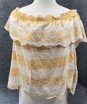 American Eagle Shirt Women XL Peach White Off Shoulder Ruffle Blouse Sle... - $24.84