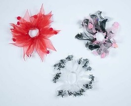 LOT OF 3 PONYTAIL PONY TAIL HOLDER SHEER RIBBONS FLOWERS HEARTS HAIR ACC... - $6.33