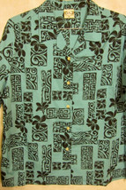 Outstanding Go Barefoot Teal Blue With Black Island Hawaiian Aloha Shirt 3XL 2XL - £35.88 GBP