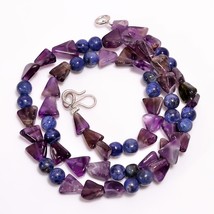Smoky Quartz Sodalite Amethyst Smooth Beads Necklace 5-10 mm 18&quot; UB-8542 - £8.74 GBP